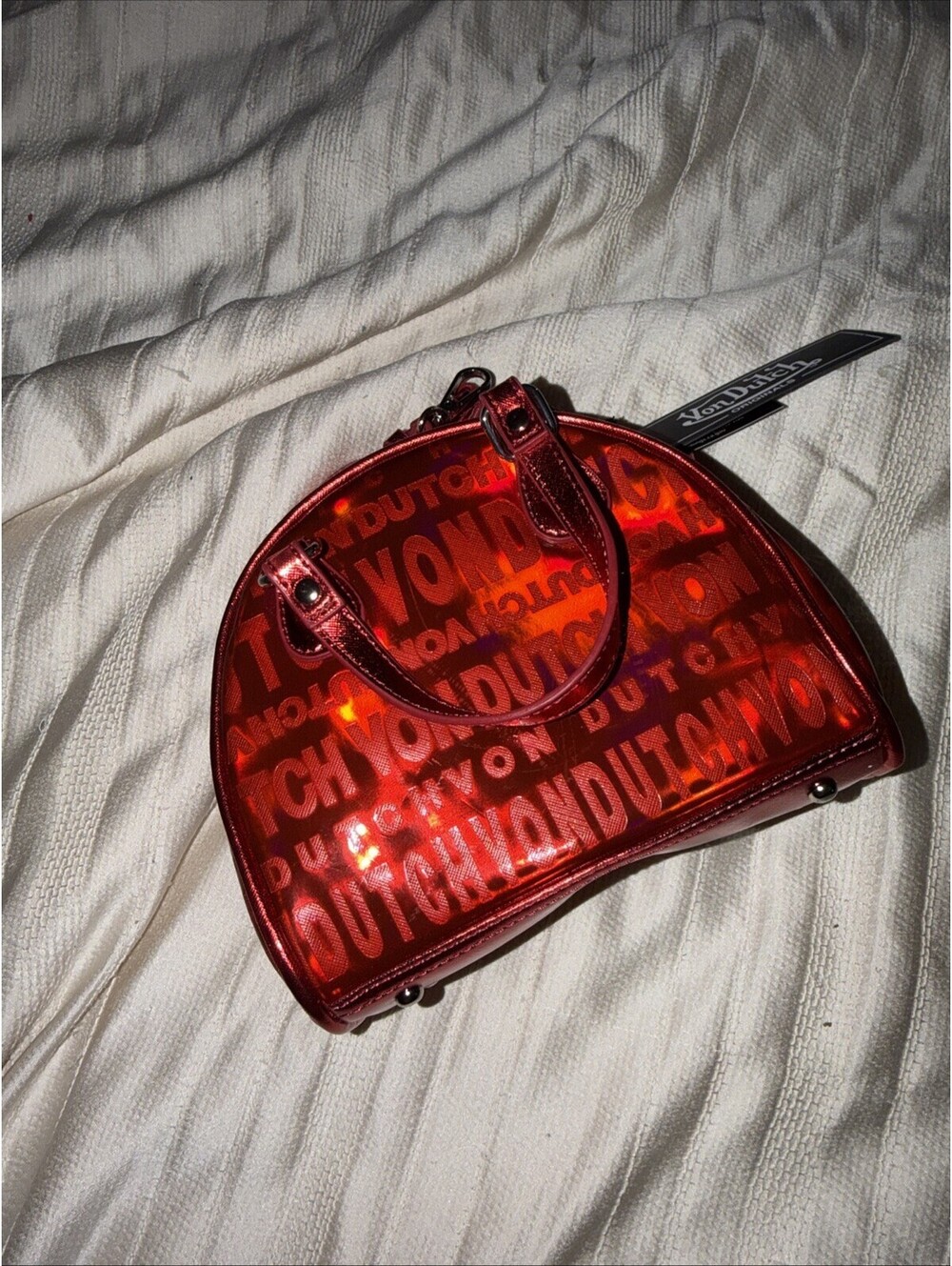 Von Dutch Originals Red iridescent￼Patent Mini Bag Top Handle